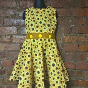 Sunflower Print Sleeveless Fit-and-Flare Dress